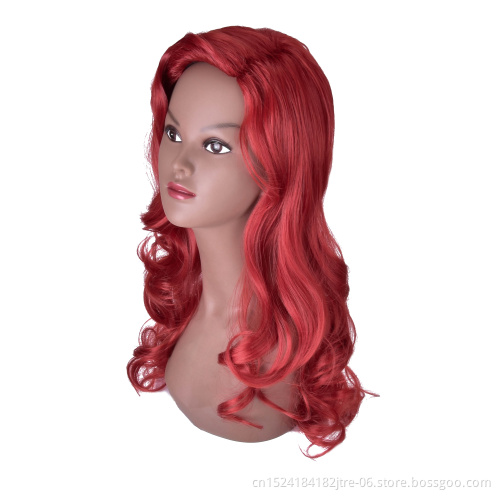 factory wholesale price 28 inch long wavy copper red synthetic wig in stock